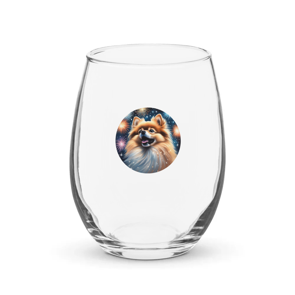 PugMug Custom Tan Pomeranian Stemless Wine Glass