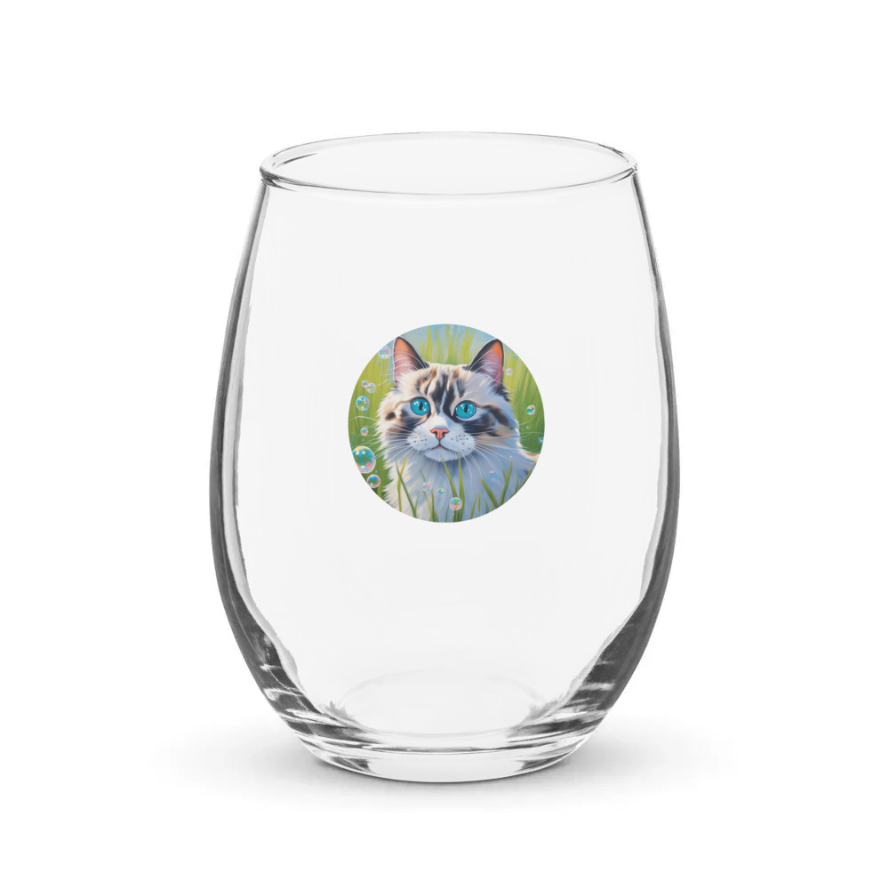 PugMug Custom Tabby Ragdoll Cat Stemless Wine Glass