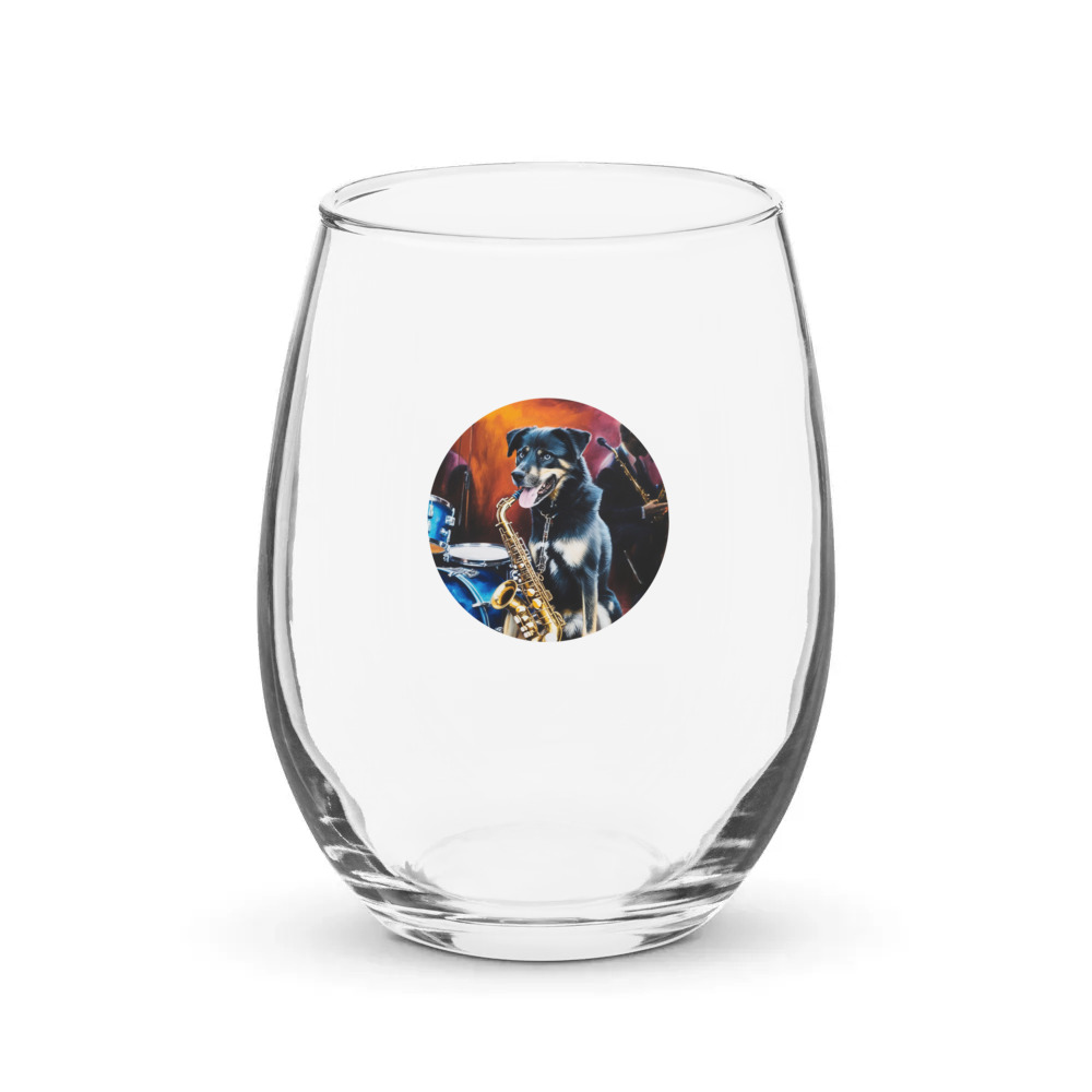 PugMug Custom Blue Stemless Wine Glass