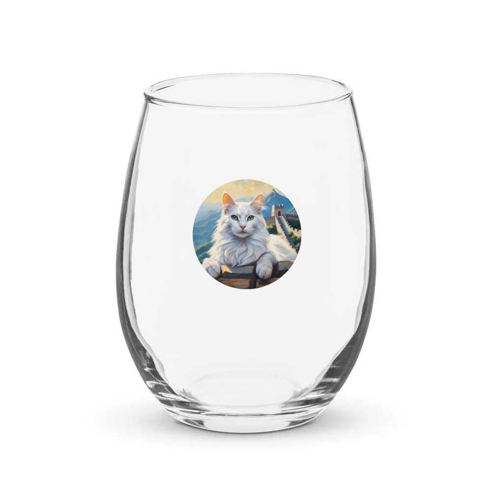 PugMug Custom White Companion Cat Stemless Wine Glass