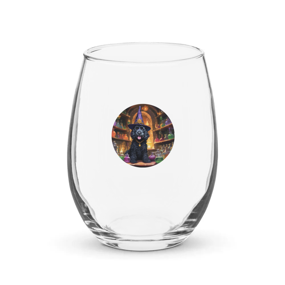 PugMug Custom Portuguese Water Dog Stemless Wine Glass