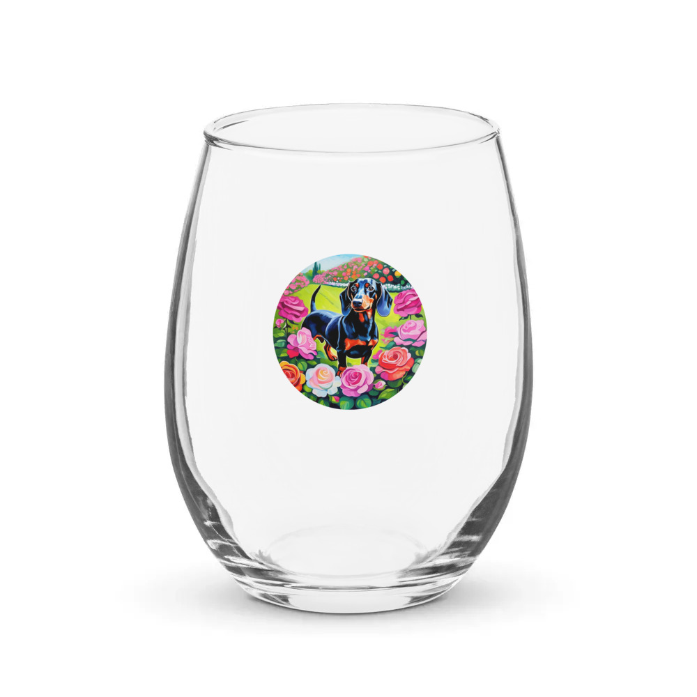 PugMug Custom Black Dachshund Stemless Wine Glass