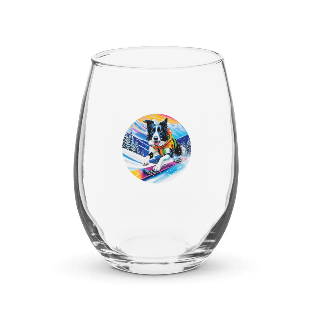 PugMug Custom Border Collie Stemless Wine Glass