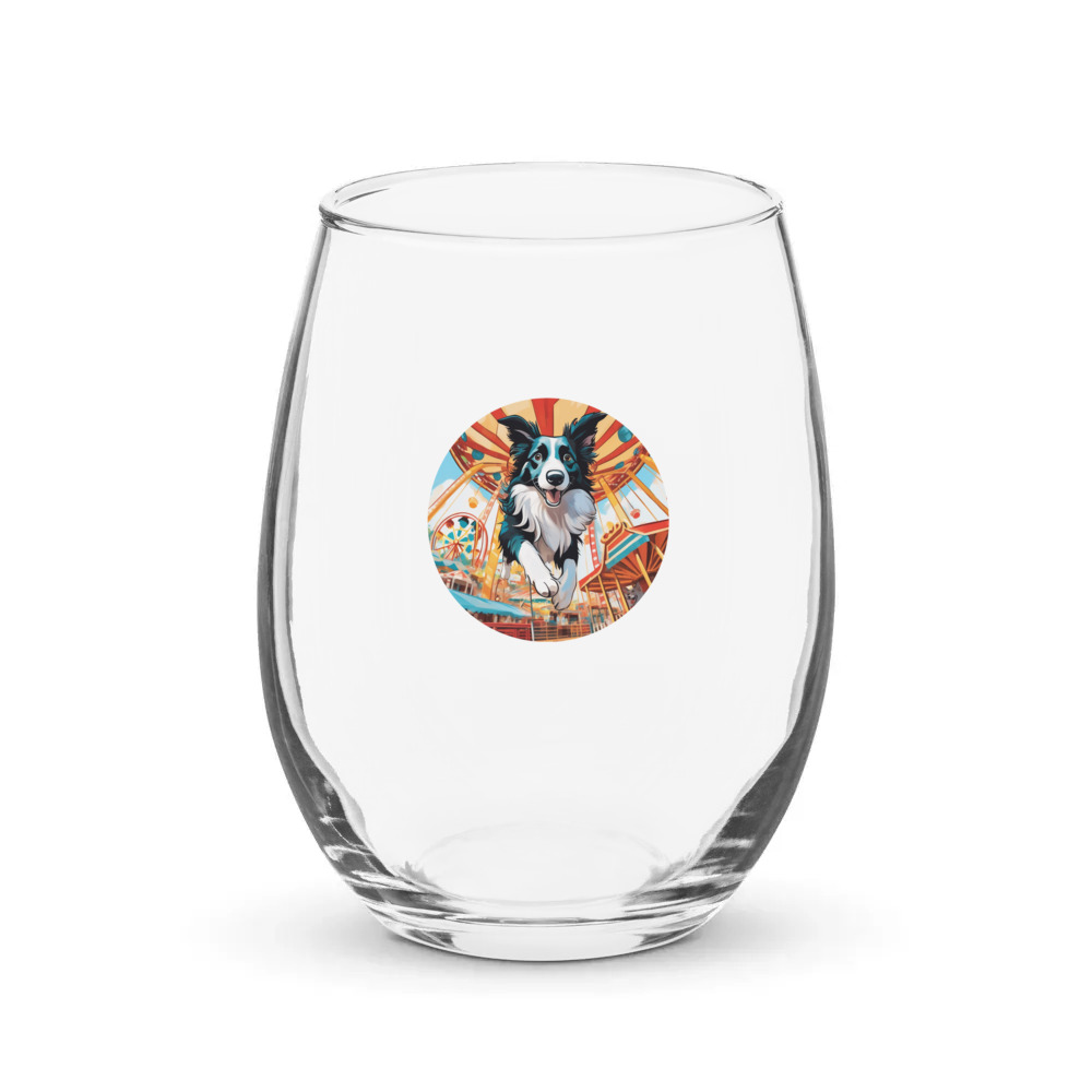 PugMug Custom Border Collie Stemless Wine Glass