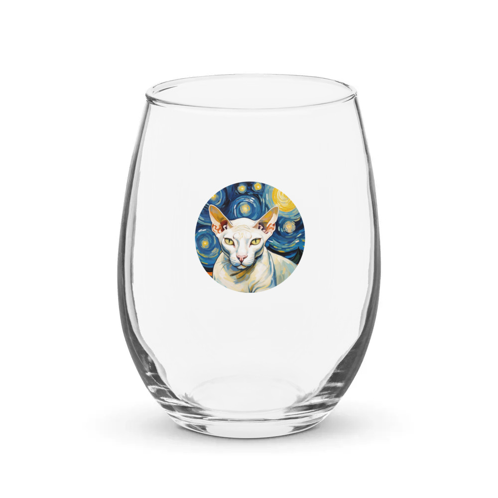 PugMug Custom White Sphynx Cat Stemless Wine Glass