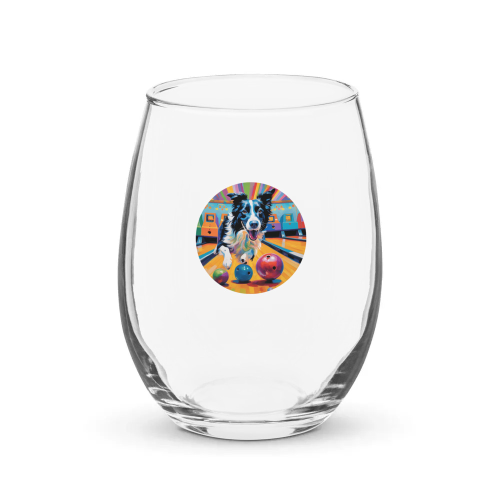 PugMug Custom Border Collie Stemless Wine Glass