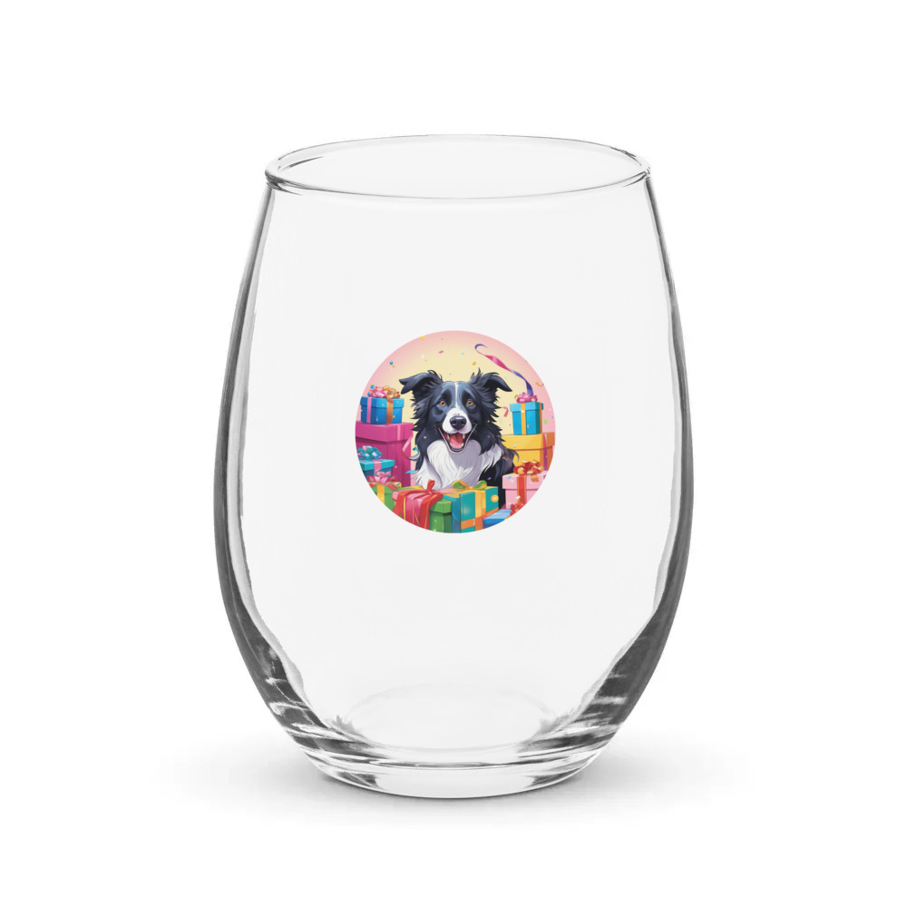 PugMug Custom Border Collie Stemless Wine Glass