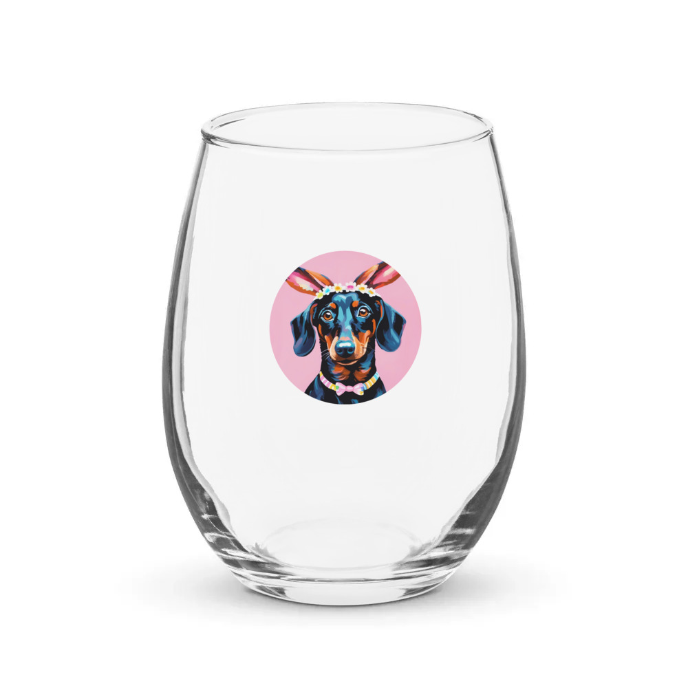 PugMug Custom Black Dachshund Stemless Wine Glass