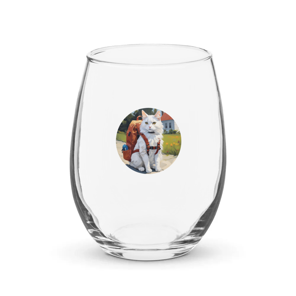 PugMug Custom White Companion Cat Stemless Wine Glass