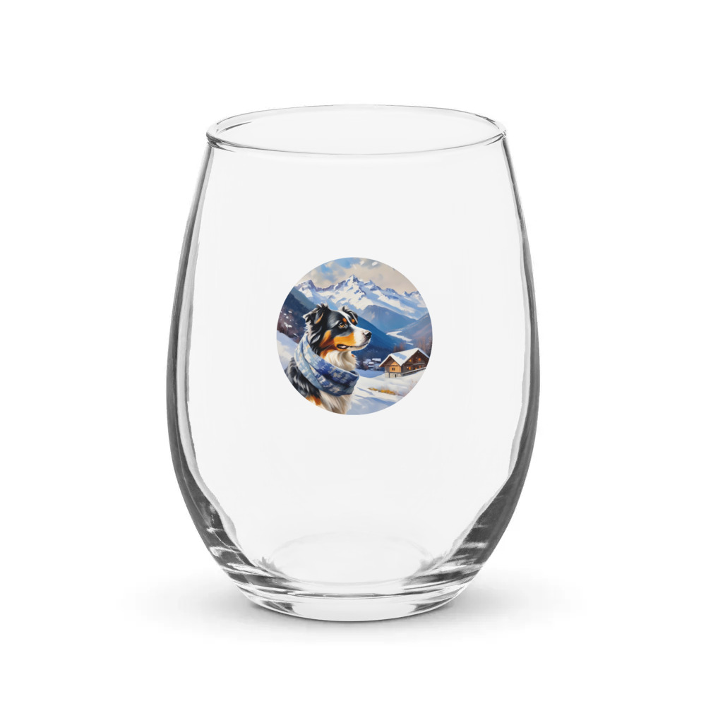 PugMug Custom Australian Shepherd Dog Stemless Wine Glass
