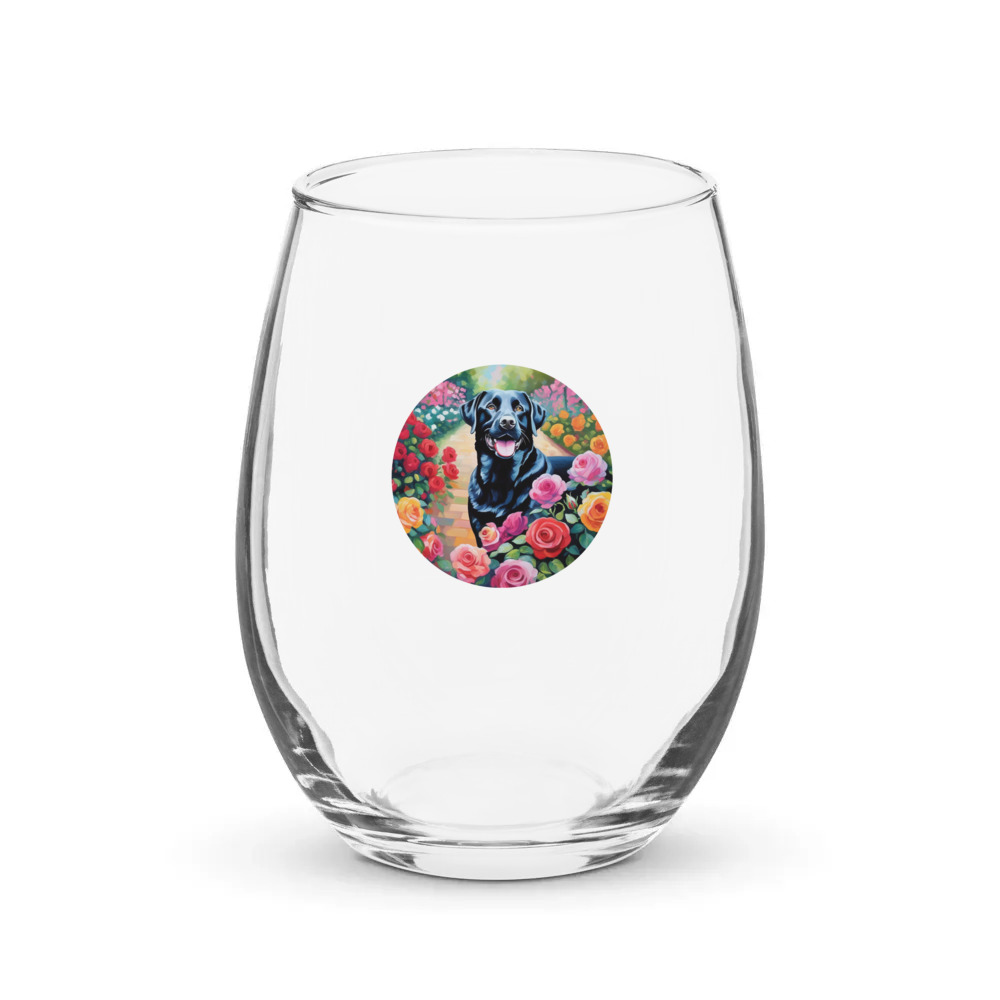 PugMug Custom Black Labrador Retriever Stemless Wine Glass