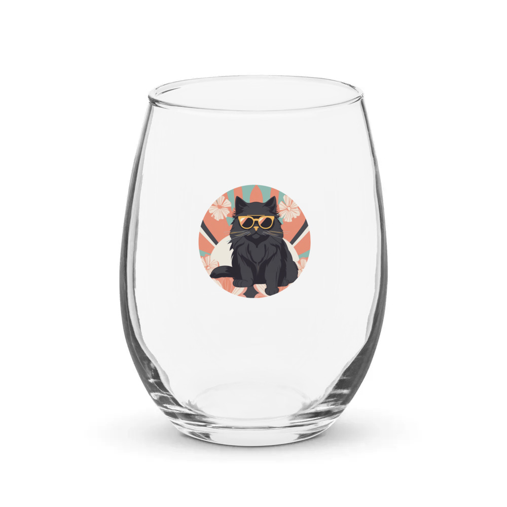 PugMug Custom Black Persian Cat Stemless Wine Glass