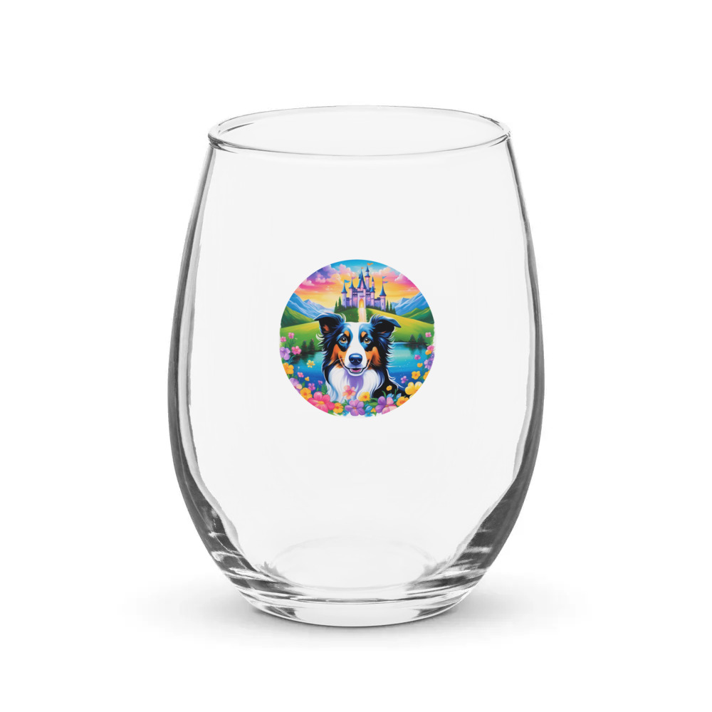PugMug Custom Border Collie Stemless Wine Glass