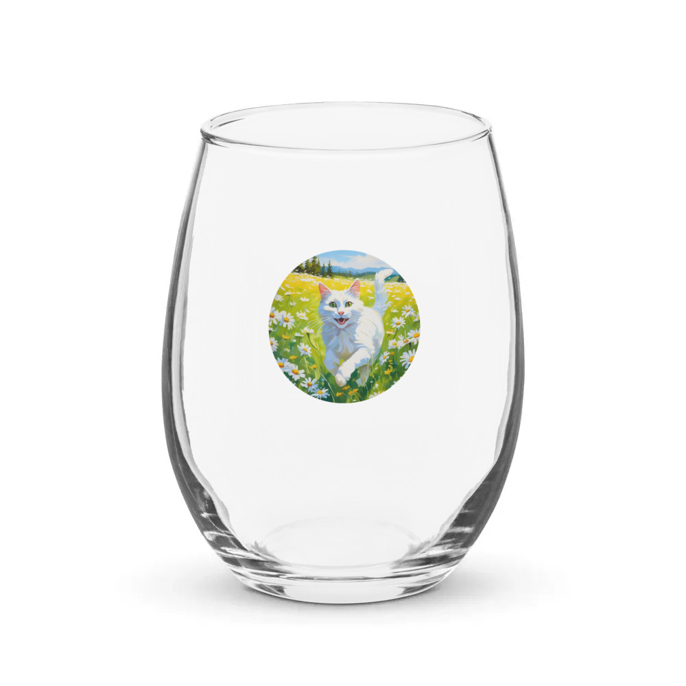 PugMug Custom White Companion Cat Stemless Wine Glass