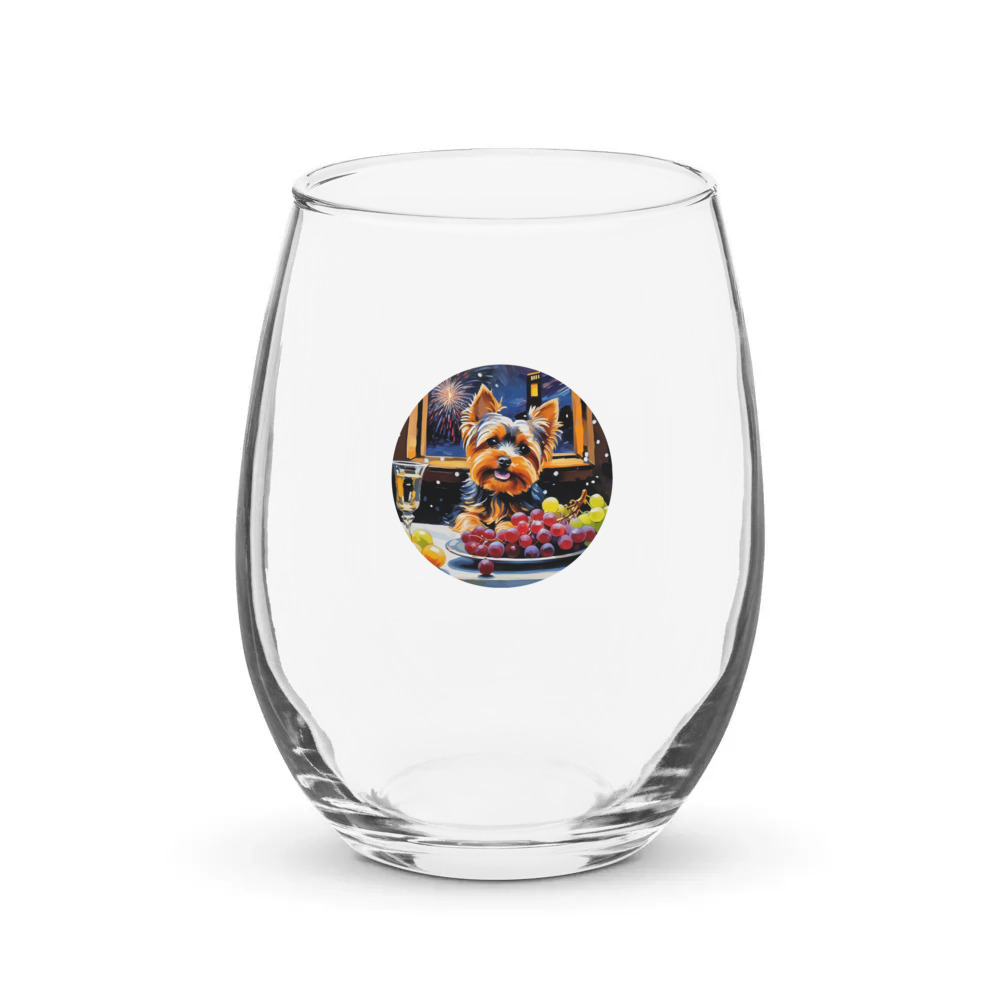PugMug Custom Yorkshire Terrier Stemless Wine Glass