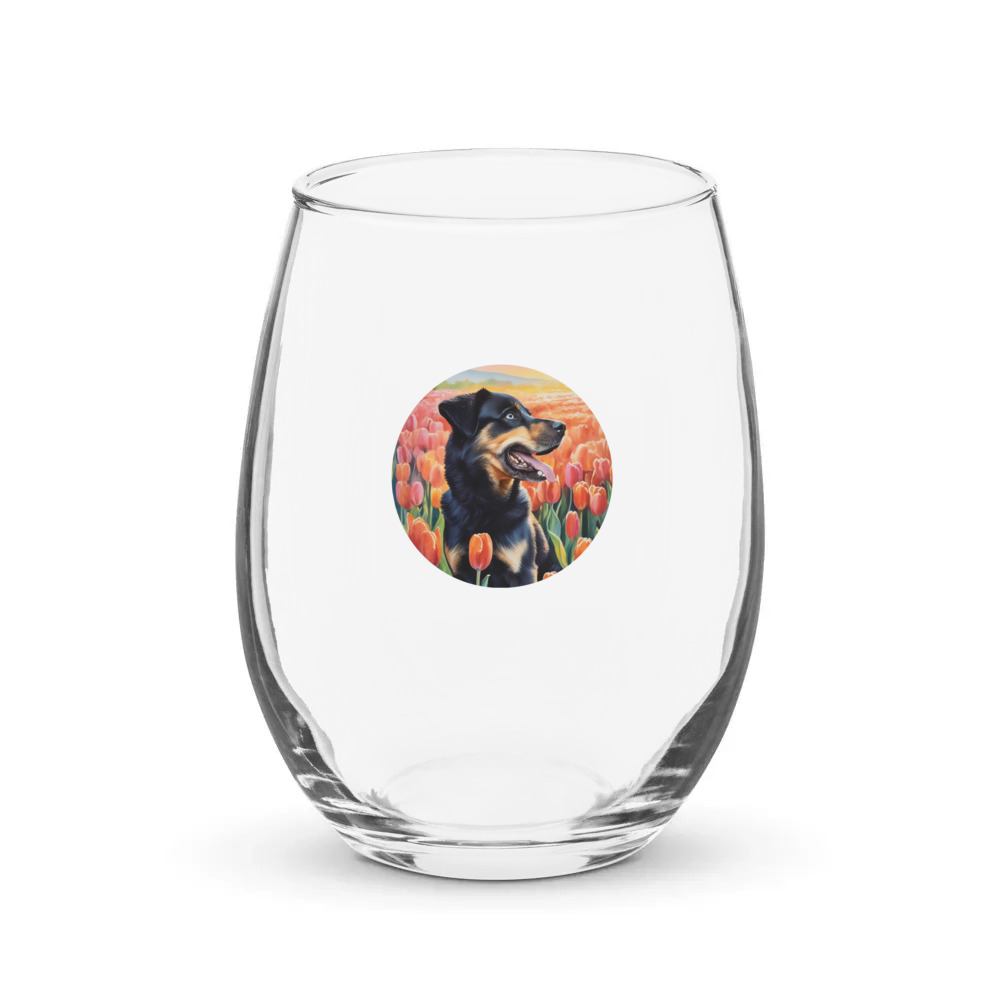 PugMug Custom Blue Stemless Wine Glass