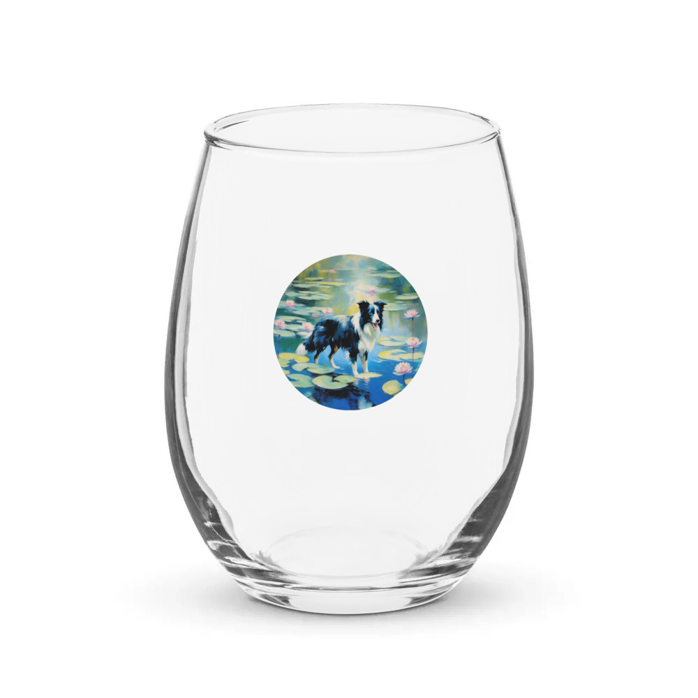 PugMug Custom Border Collie Stemless Wine Glass