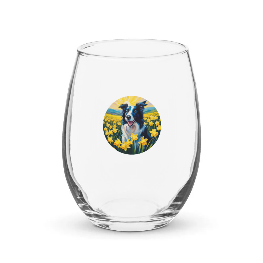 PugMug Custom Border Collie Stemless Wine Glass