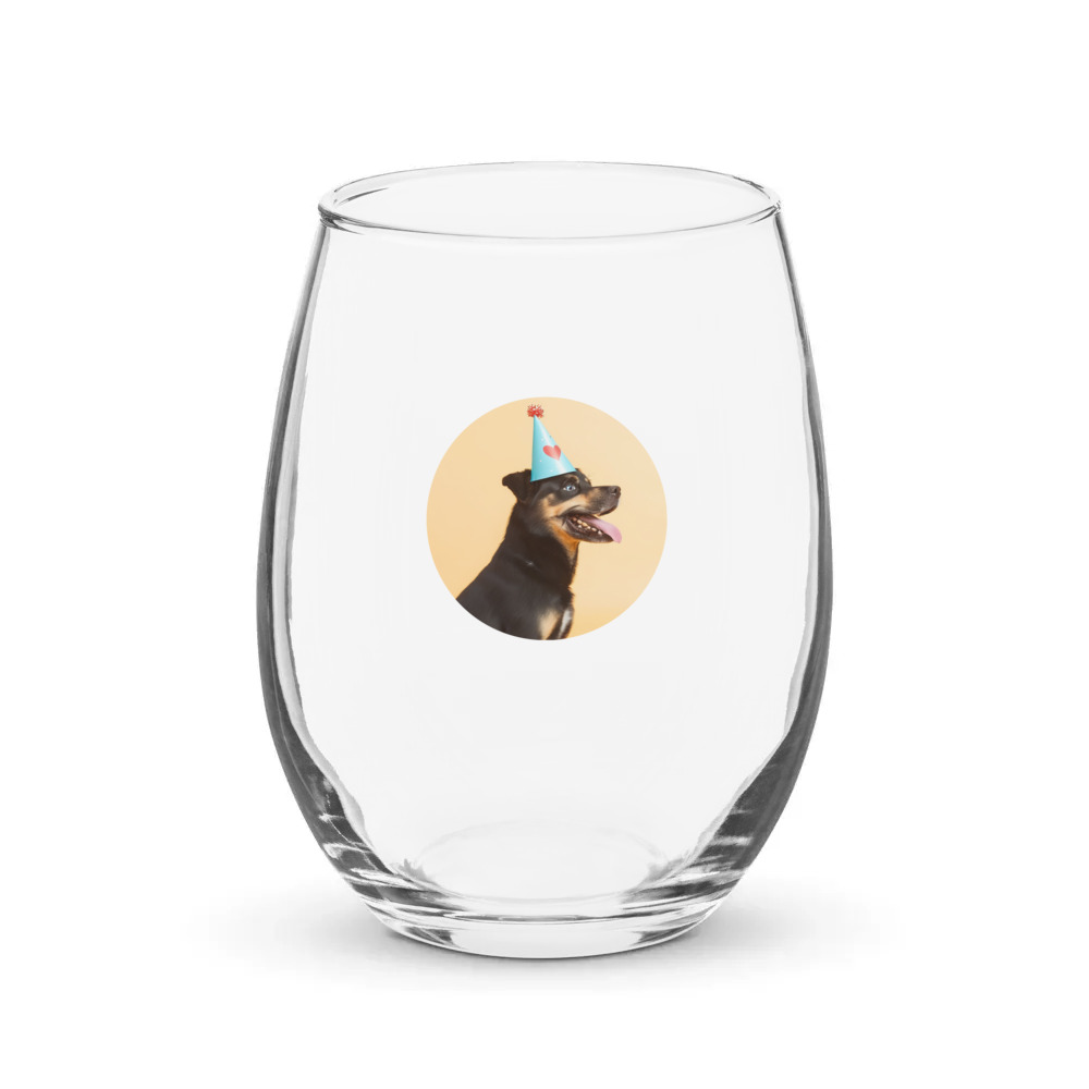 PugMug Custom Blue Stemless Wine Glass