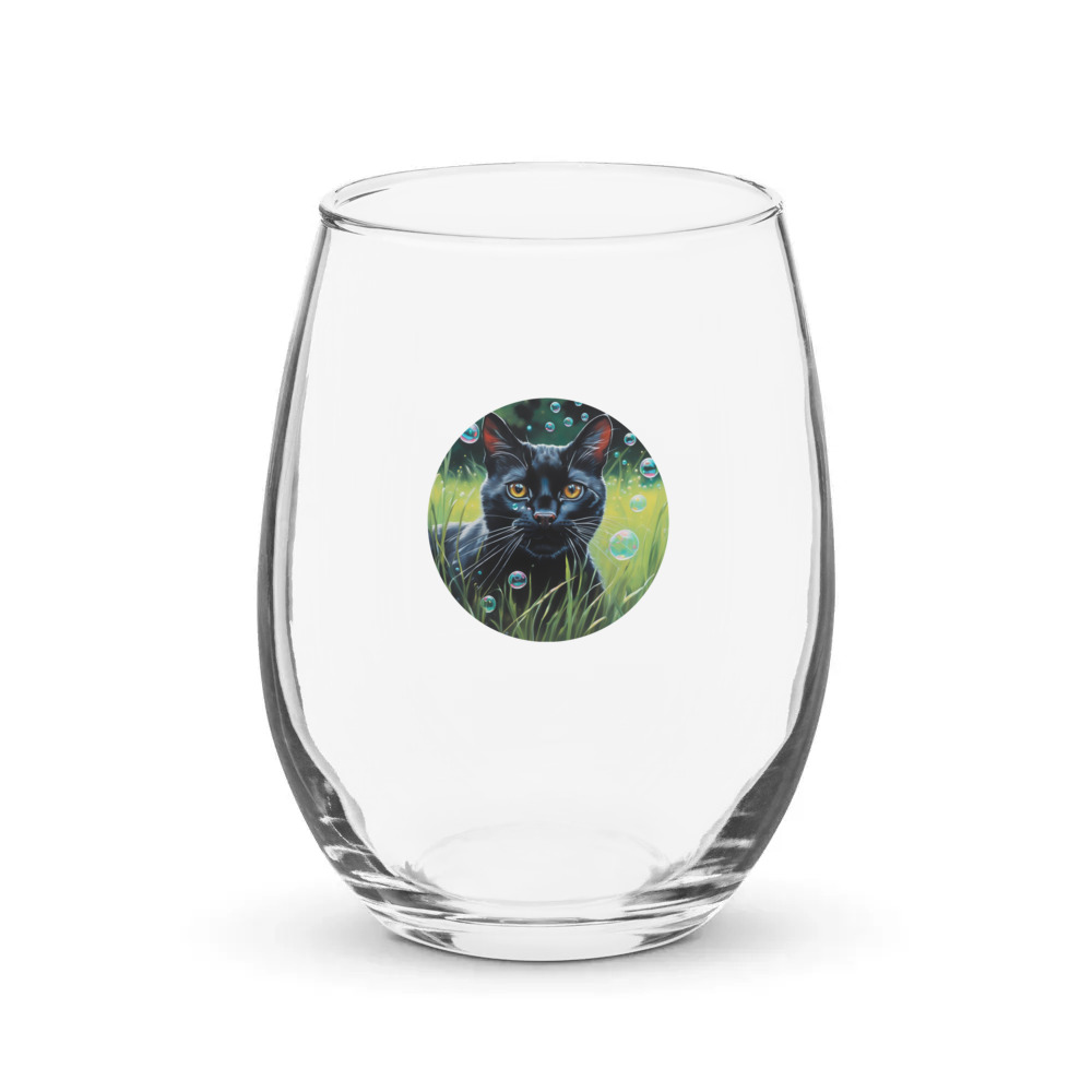 PugMug Custom Black Exotic Cat Stemless Wine Glass