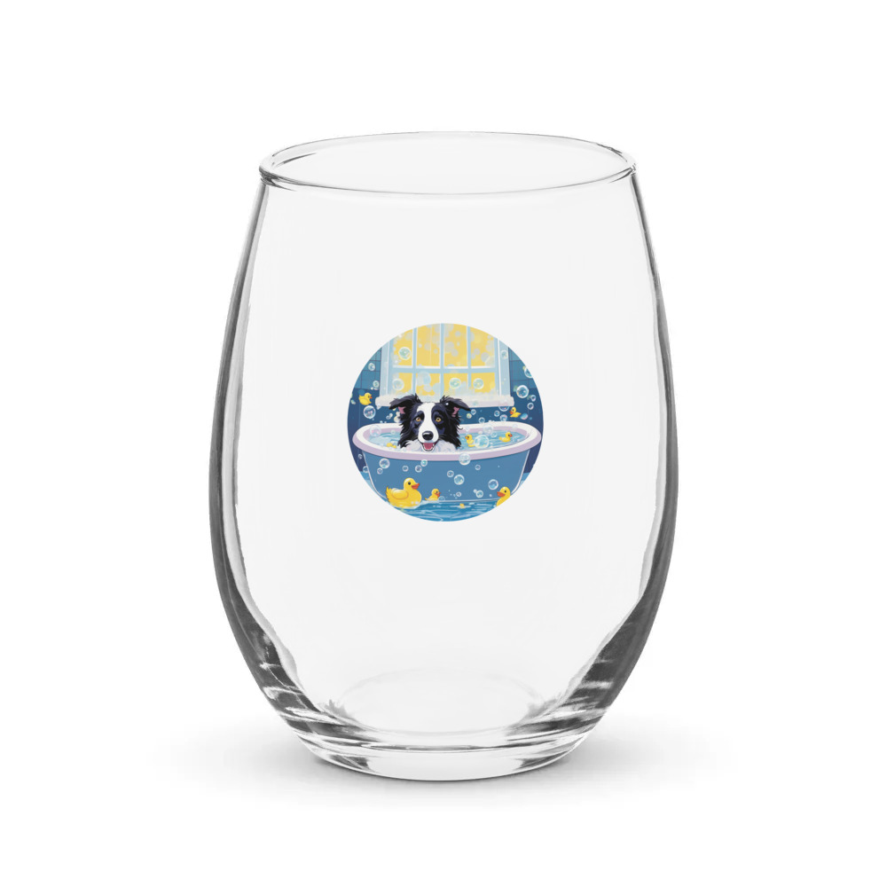 PugMug Custom Border Collie Stemless Wine Glass