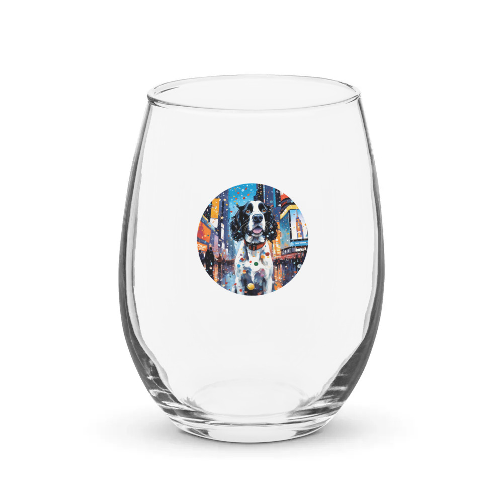PugMug Custom English Springer Spaniel Stemless Wine Glass