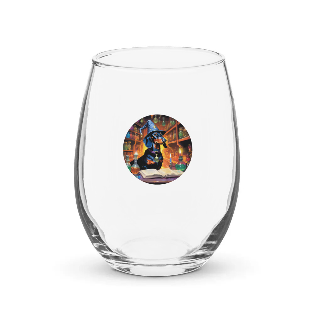 PugMug Custom Black Dachshund Stemless Wine Glass