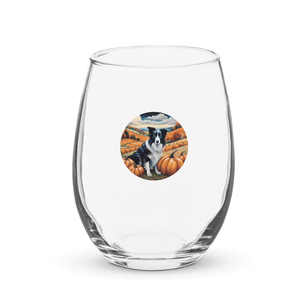 PugMug Custom Border Collie Stemless Wine Glass