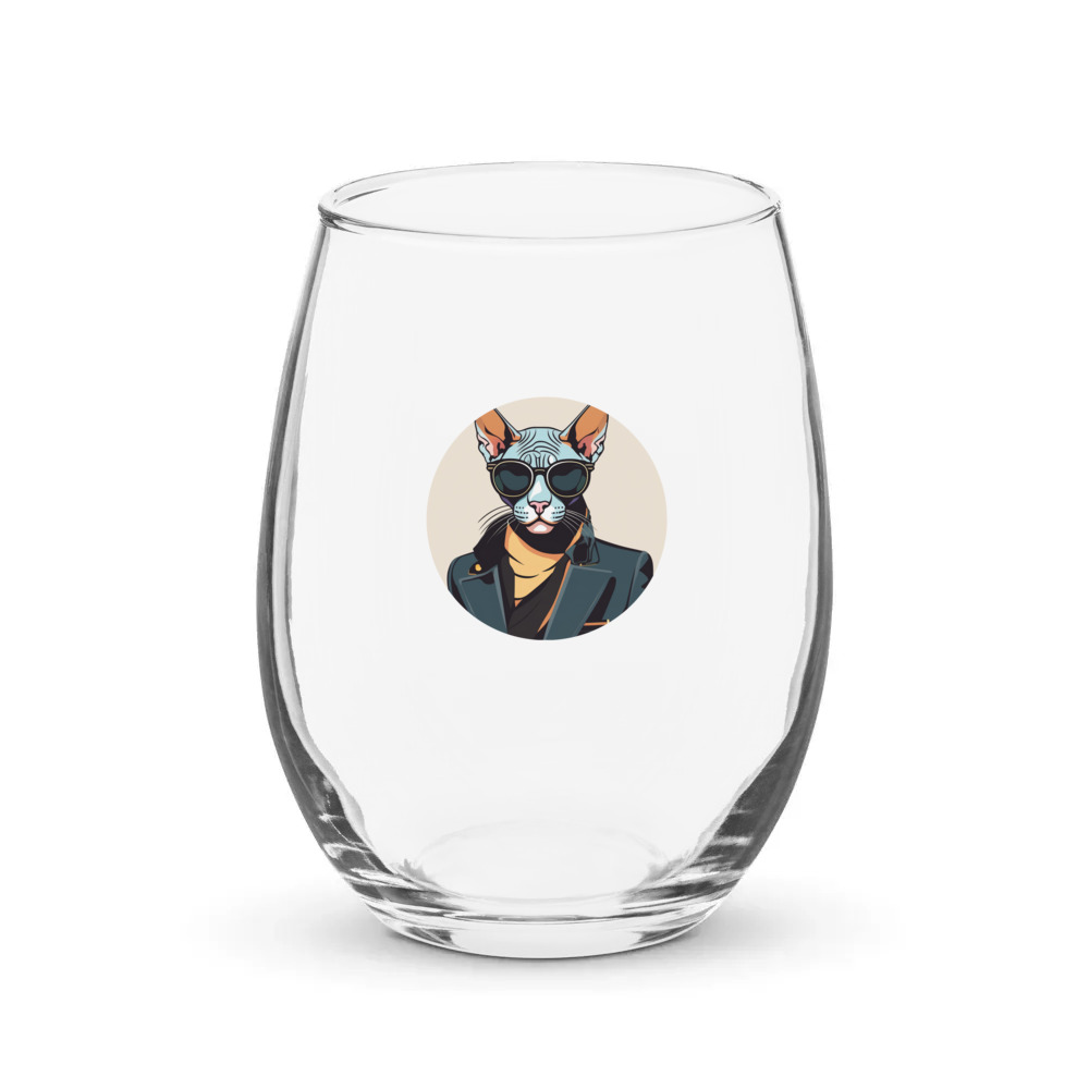 PugMug Custom Black Sphynx Cat Stemless Wine Glass
