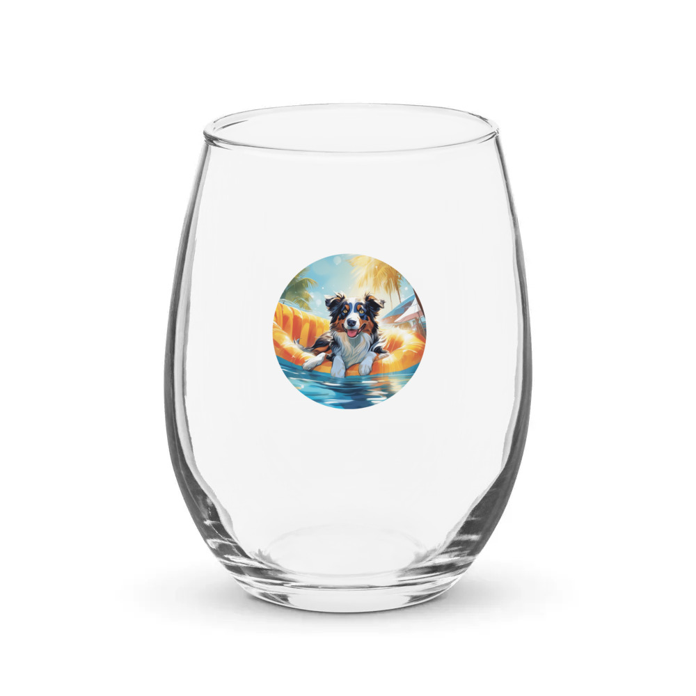 PugMug Custom Australian Shepherd Dog Stemless Wine Glass