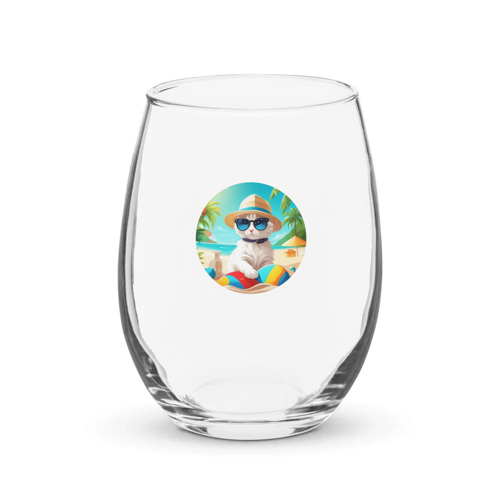 PugMug Custom White Companion Cat Stemless Wine Glass