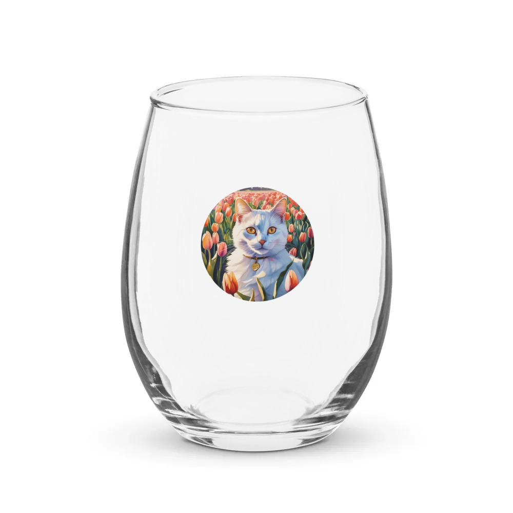 PugMug Custom White Companion Cat Stemless Wine Glass