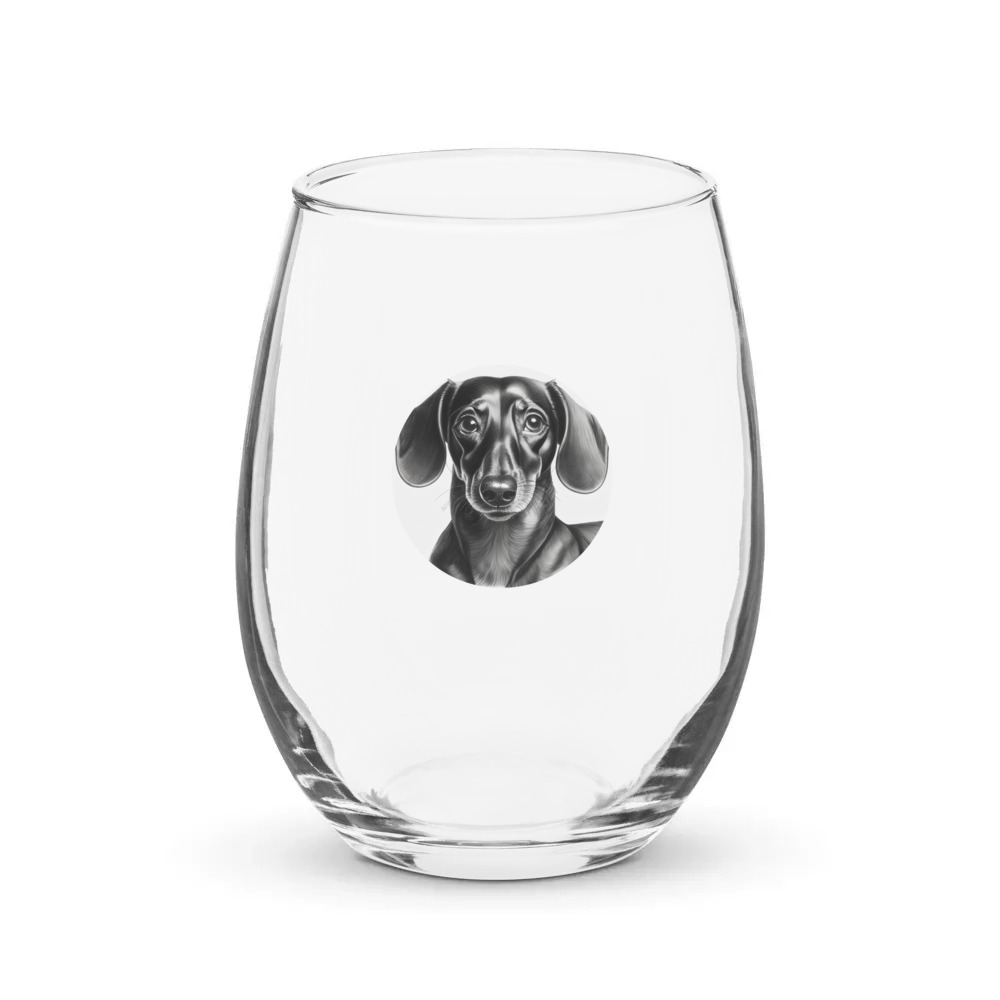 PugMug Custom Black Dachshund Stemless Wine Glass