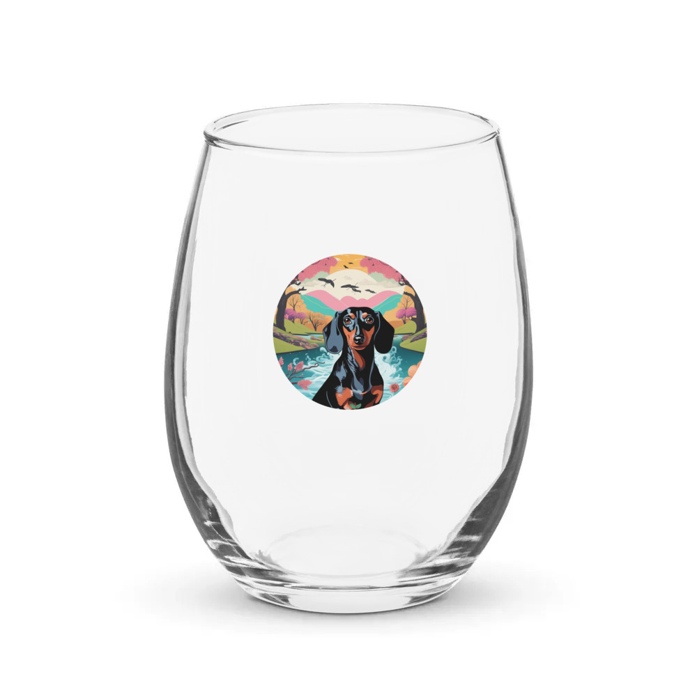 PugMug Custom Black Dachshund Stemless Wine Glass