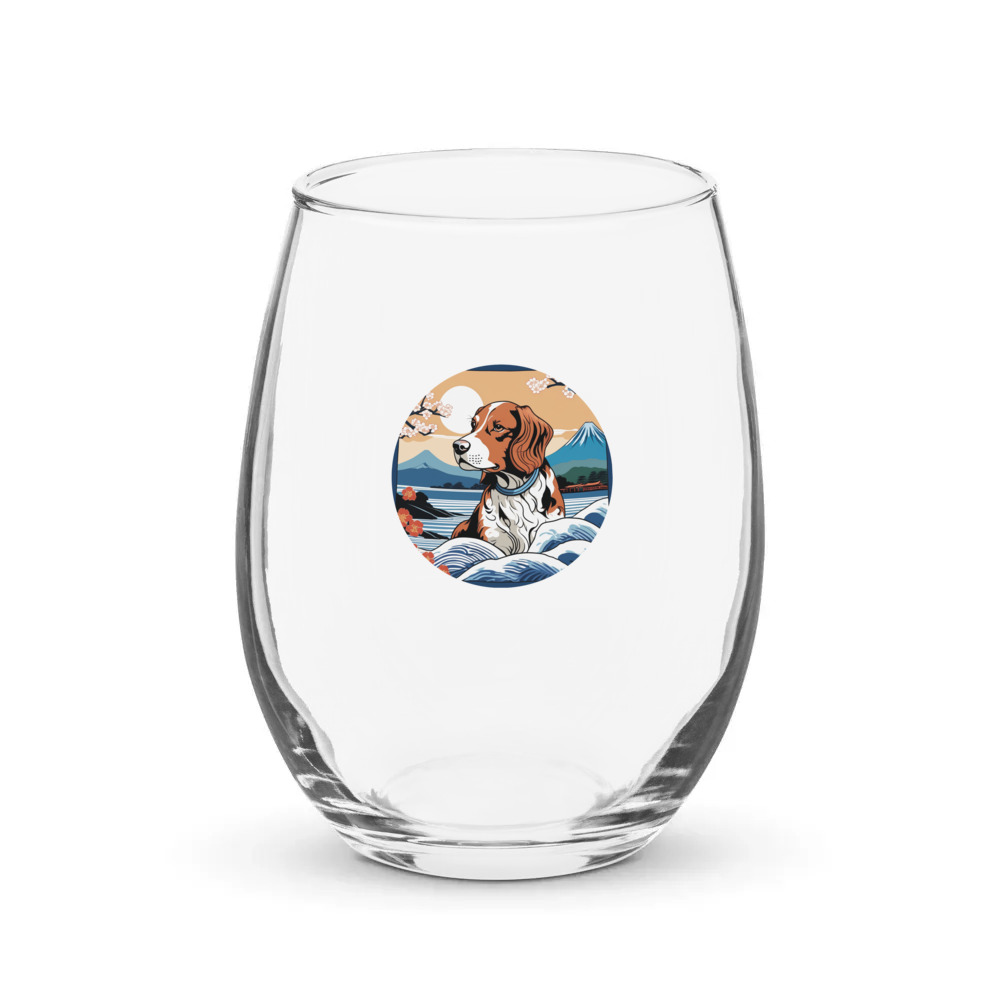 PugMug Custom Brittany Dog Stemless Wine Glass