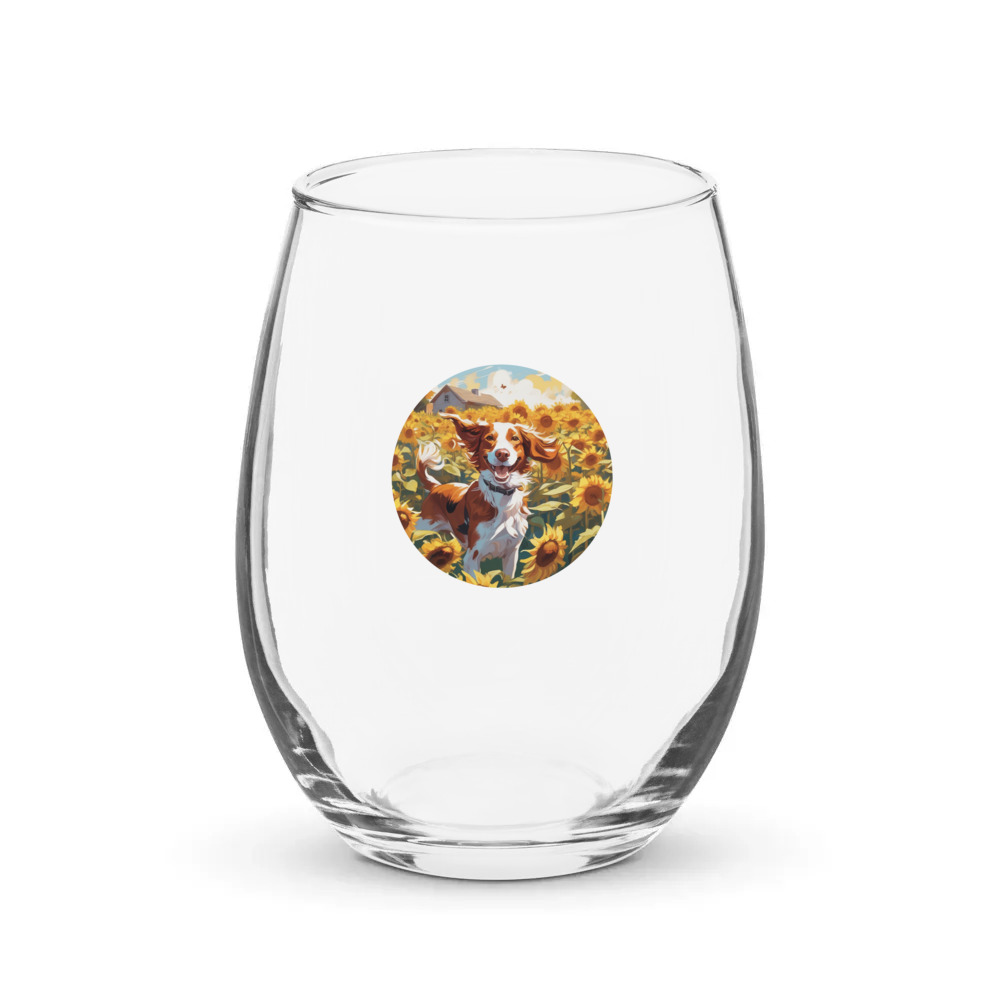 PugMug Custom Brittany Dog Stemless Wine Glass