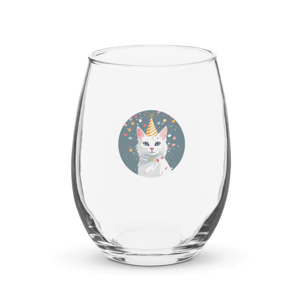 PugMug Custom White Companion Cat Stemless Wine Glass