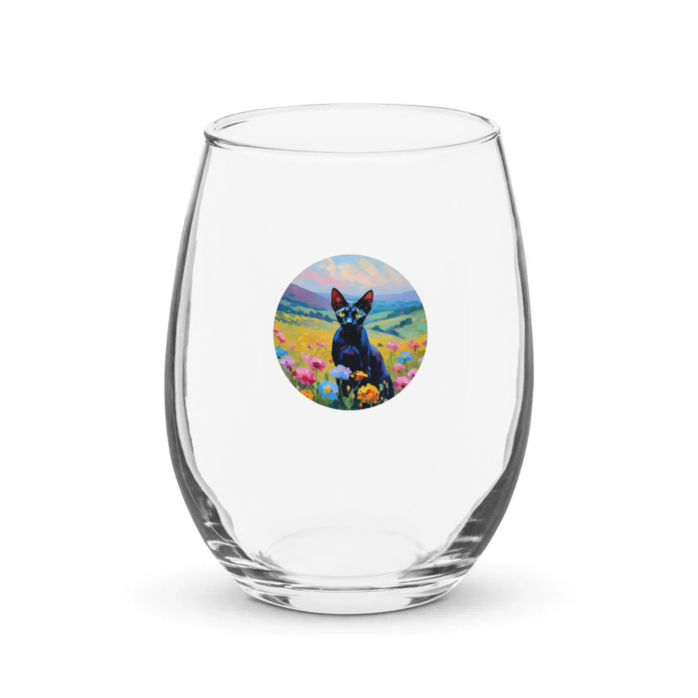 PugMug Custom Black Sphynx Cat Stemless Wine Glass