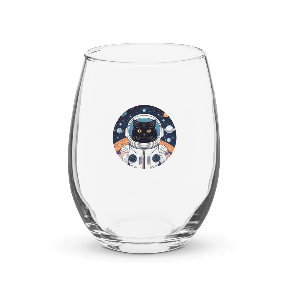 PugMug Custom Black Persian Cat Stemless Wine Glass