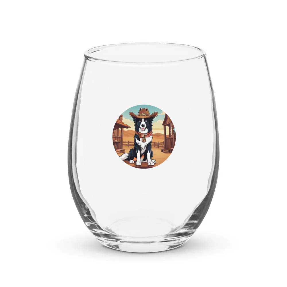 PugMug Custom Border Collie Stemless Wine Glass