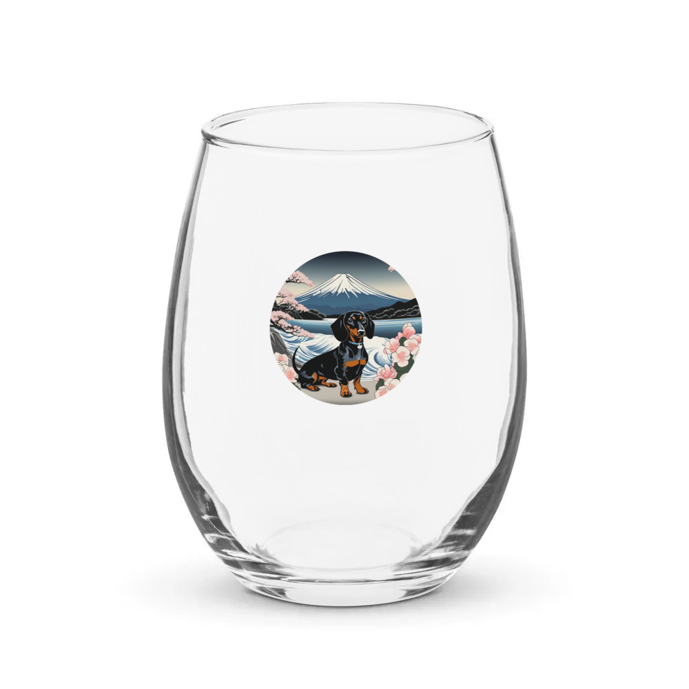 PugMug Custom Black Dachshund Stemless Wine Glass