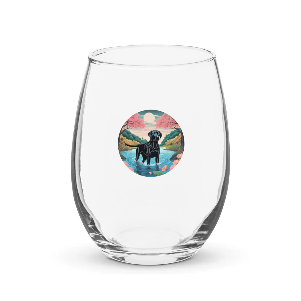 PugMug Custom Black Labrador Retriever Stemless Wine Glass