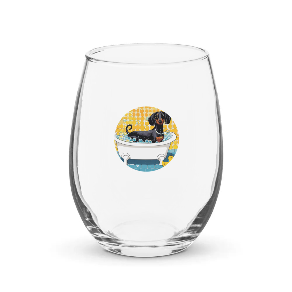 PugMug Custom Black Dachshund Stemless Wine Glass