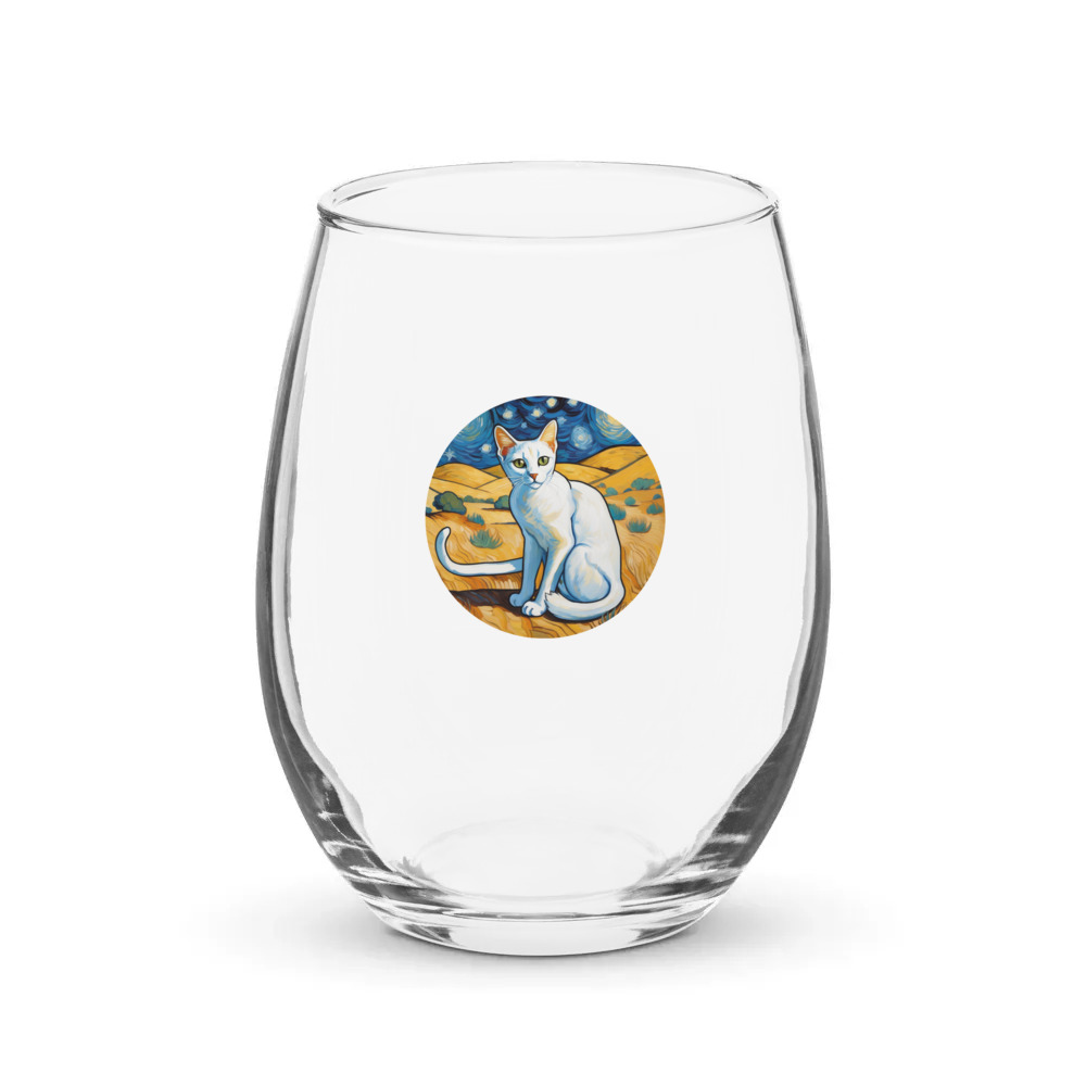 PugMug Custom White Abyssinian Cat Stemless Wine Glass