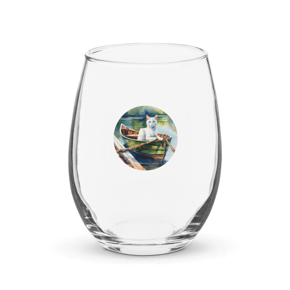PugMug Custom White Companion Cat Stemless Wine Glass