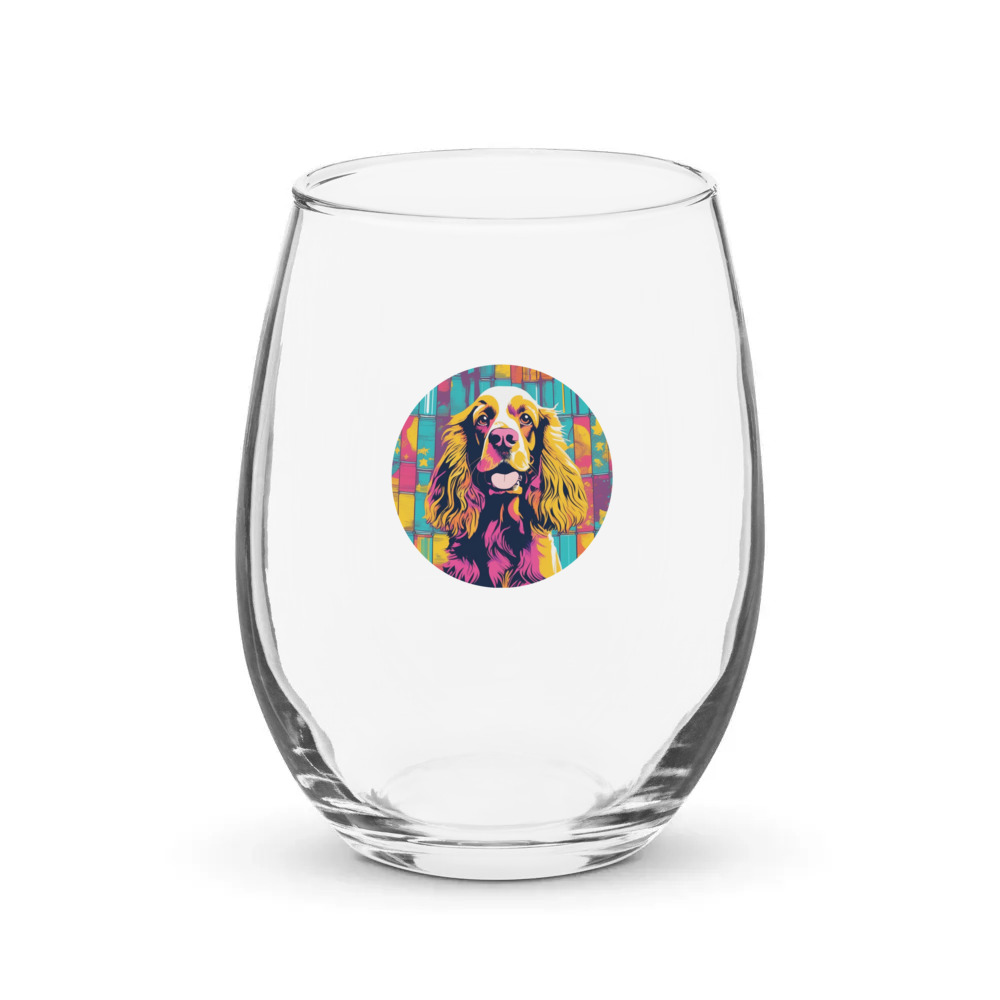 PugMug Custom English Cocker Spaniel Stemless Wine Glass