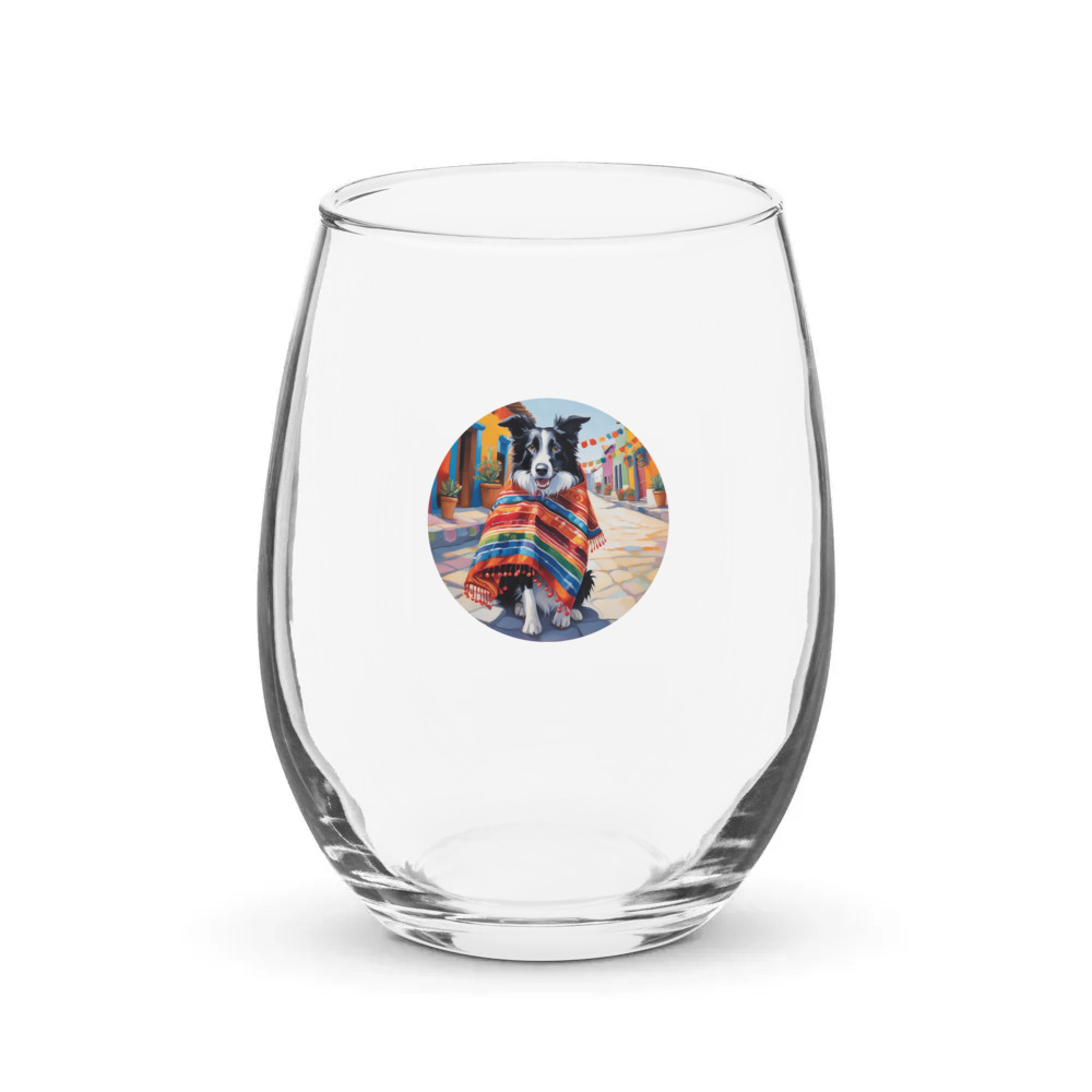 PugMug Custom Border Collie Stemless Wine Glass