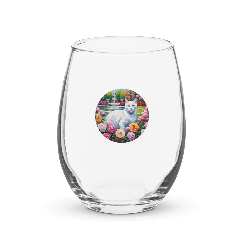 PugMug Custom White Companion Cat Stemless Wine Glass