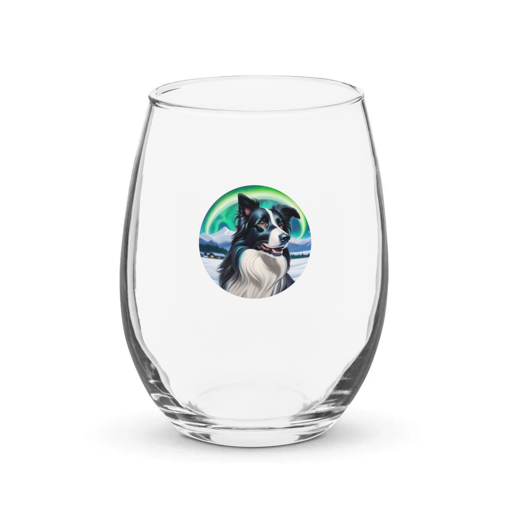PugMug Custom Border Collie Stemless Wine Glass