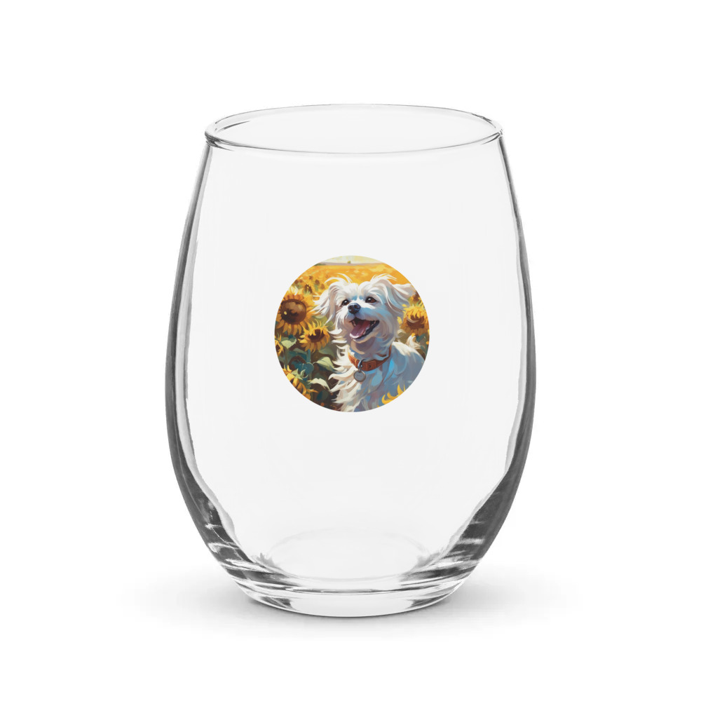 PugMug Custom Maltese Dog Stemless Wine Glass